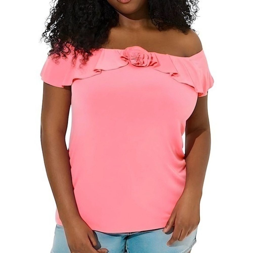 TORRID Studio Knit Off Shoulder Ruffle Rosette Top NWT Size 3X